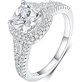 MDFUN Cushion Cut Halo Engagement Rings Promise Ring Wedding Bands 18K White Gold Plated Cubic Zirconia Eternity Band for Women Size 9