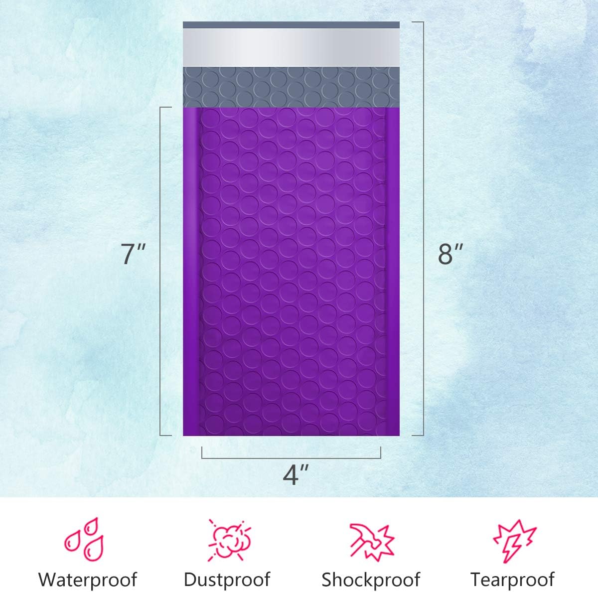 UCGOU 4x8 Inches Poly Bubble Mailers Self Seal Purple Padded Envelopes Waterproof Envelopes Pack of 50 (Internal Size 4x7") : Office Products