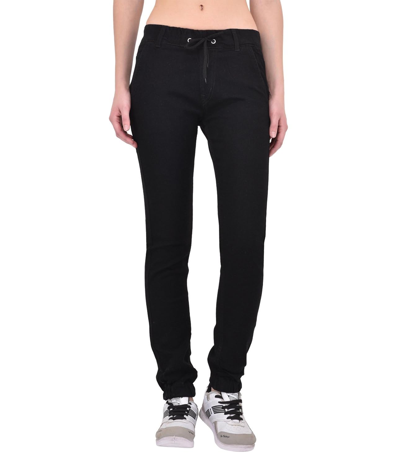 ansh fashion wear women's joggers - contemporary strechable denim joggers for ladies - plain mid rise running joggers - black