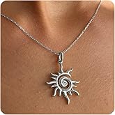 SLOONG 14K Gold Plated Sun Necklace Charm Necklace for Women, Spiral Design Sun Pendant Necklace, Bohemian Style Elegant Sun Necklaces Jewelry Gift for Her