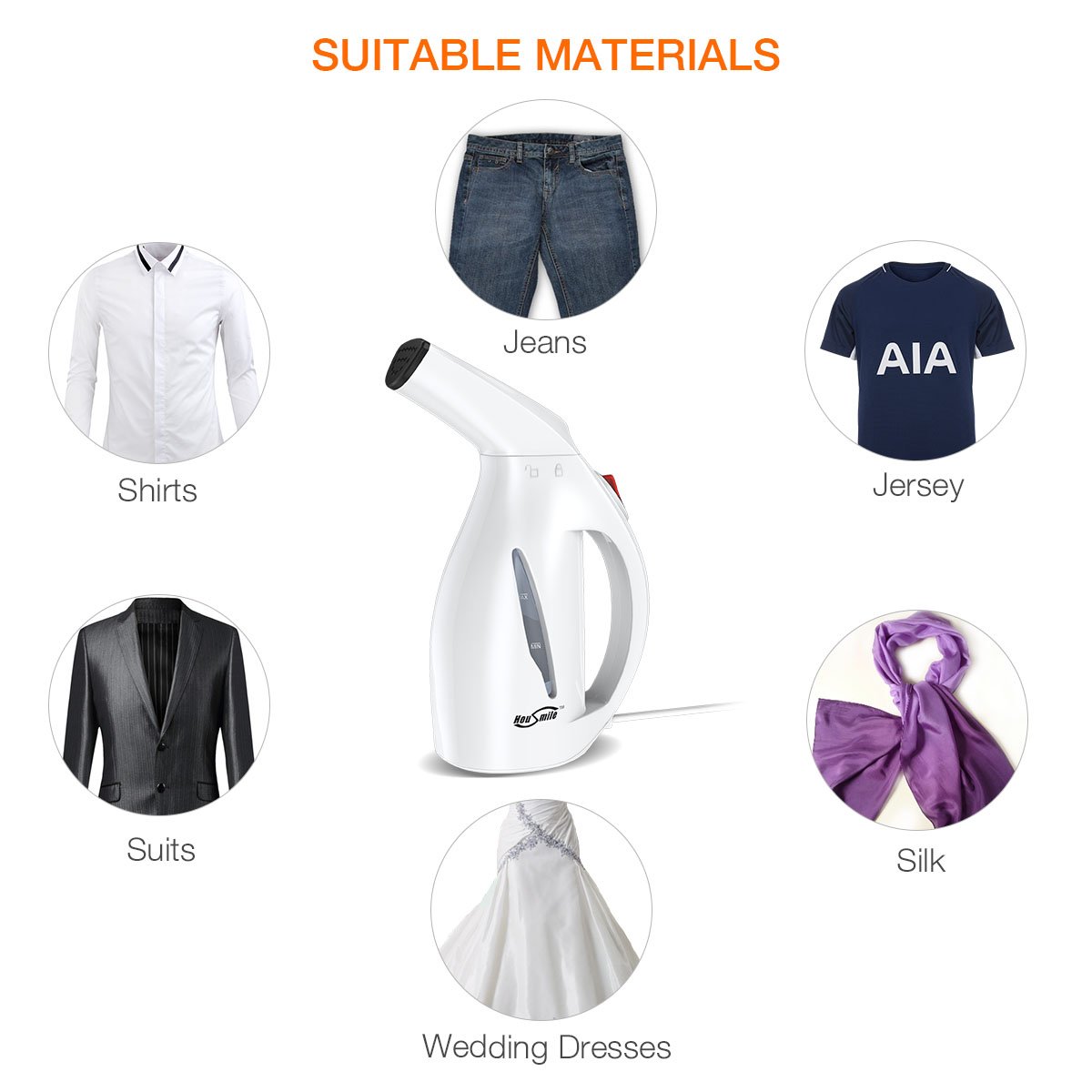 Housmile Garment Steamer 60ml Fast Heat-up Handheld Portable Fabric Clothes Steamer with Brush For Clothes Perfect for Home and Travel