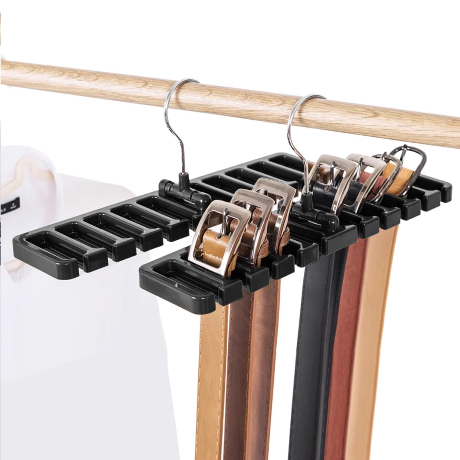 Belt Hanger for Wardrobe, 2 Pack Belt Storage Rack Belt Organizer Tie and Belt Hanger for Wardrobe Space Saving Hanging Holder Hook for Belt, Tie, Scarf (Black)