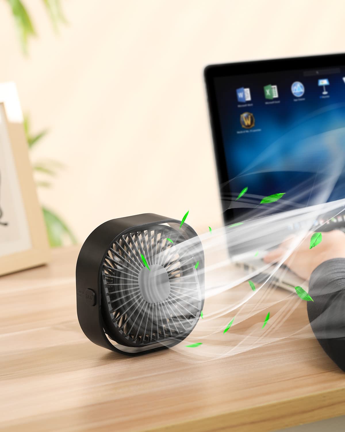 RJVW 4 Inch Small USB Desk Fan, 3-Speed Portable & 360°Rotatable Mini Cooling Fan, USB-Powered Desktop Fan for Home Office Bedroom Dorm Indoor Outdoor Summer Gift