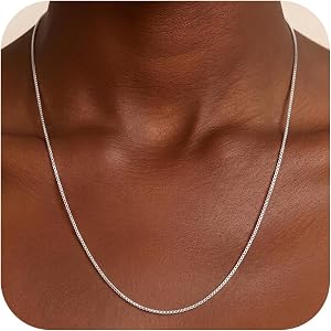 BLThing 925 Sterling Silver Chain Necklace for Women - 18K Gold Plated 1.5mm Sterling Silver Box Chain Necklace Sturdy Colour