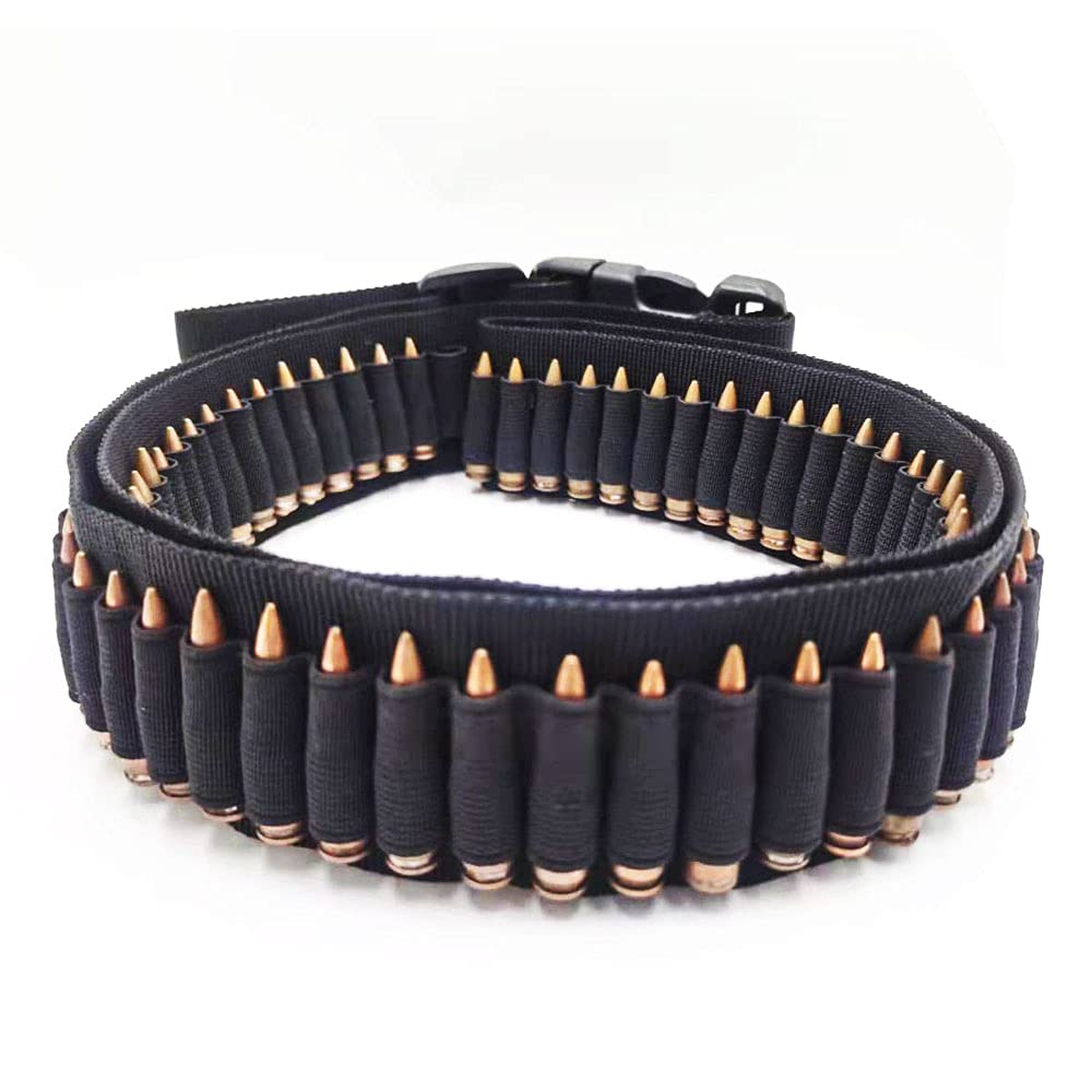 Tactical 100 Rounds Rifle Pistol Bullet Cartridge Adjustable Ammo Bandolier Ammunition Belt Sling Shell Carrier Holder for 10/22 .22LR .17HMR .222 .223 Cal 5.56mm (Black)