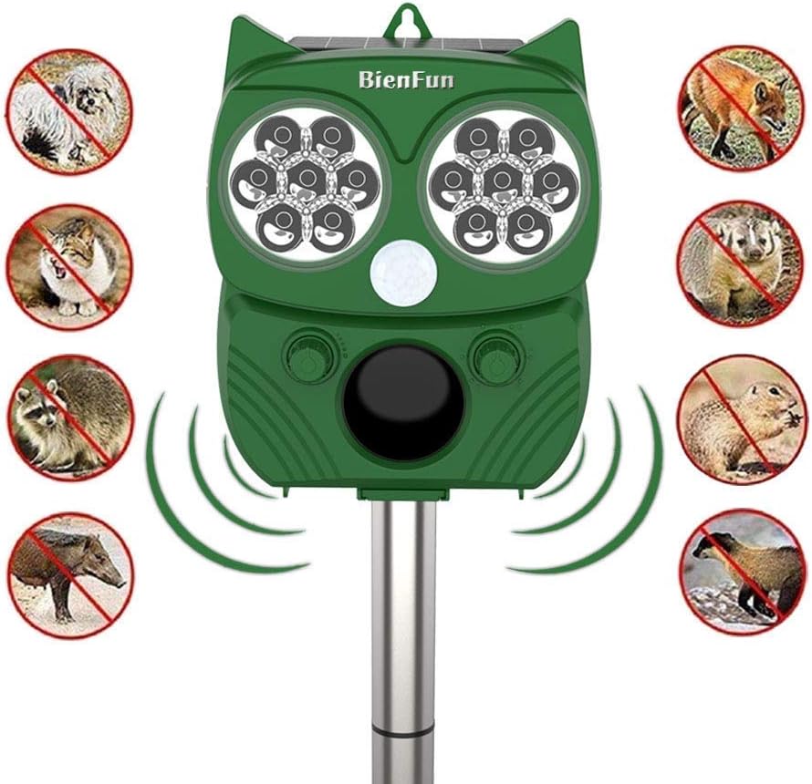 BienFun Animal Repeller Outdoor Waterproof Solar Animal Repeller Effectively Scares Away Cats, Dogs, Squirrels, Deer, Raccoon, Groundhog, Skunk, Birds