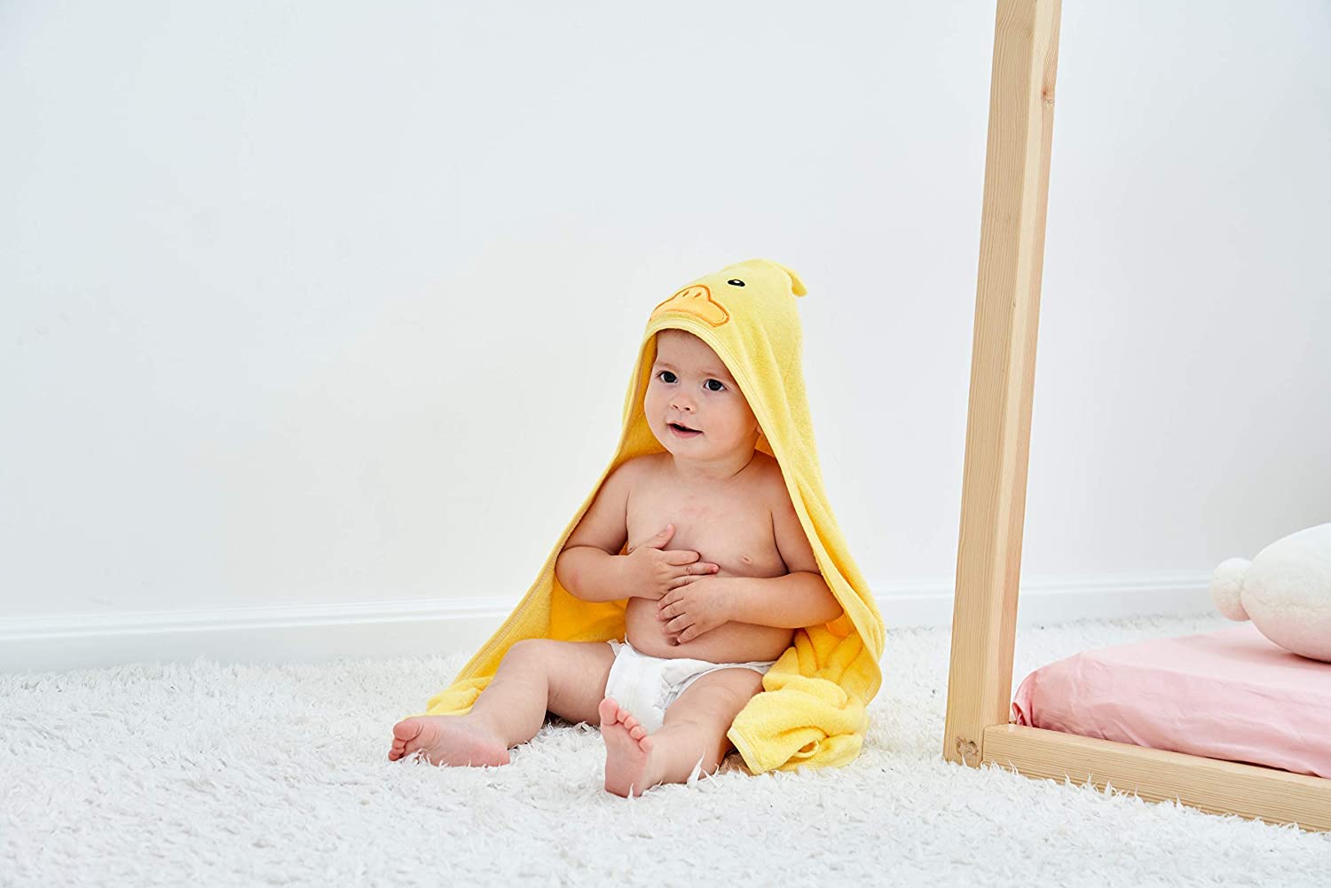 HIPHOP PANDA X - Large Hooded Baby Towel - Rayon Made from Bamboo, Soft Hooded Bath Towel for Babie, Toddler,Infant, Perfect for Boy and Girl - (Yellow Duck, 37.5 x 37.5 Inch)