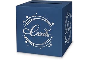 LIKAJON 1 Pack Navy Blue and Silver Foil Card Box for Party, 8.7" Navy Blue Gift Card Box Money Box for Birthday, Wedding, Baby Shower, Retirement, Anniversary, Bridal Shower, Raffle Ticket