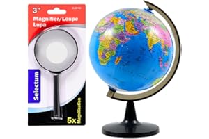 World Globe with Stand 14.2 cm (5.5”) + 5X Magnifier Bundle – Small Desk Globe for Learning, School, Office & Educational Use