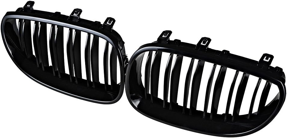 Anzio Luxury Gloss Black Front Hood Kidney Grille Grill Dual Double Line Compatible with 2003-2010 E60 E61 5 Series