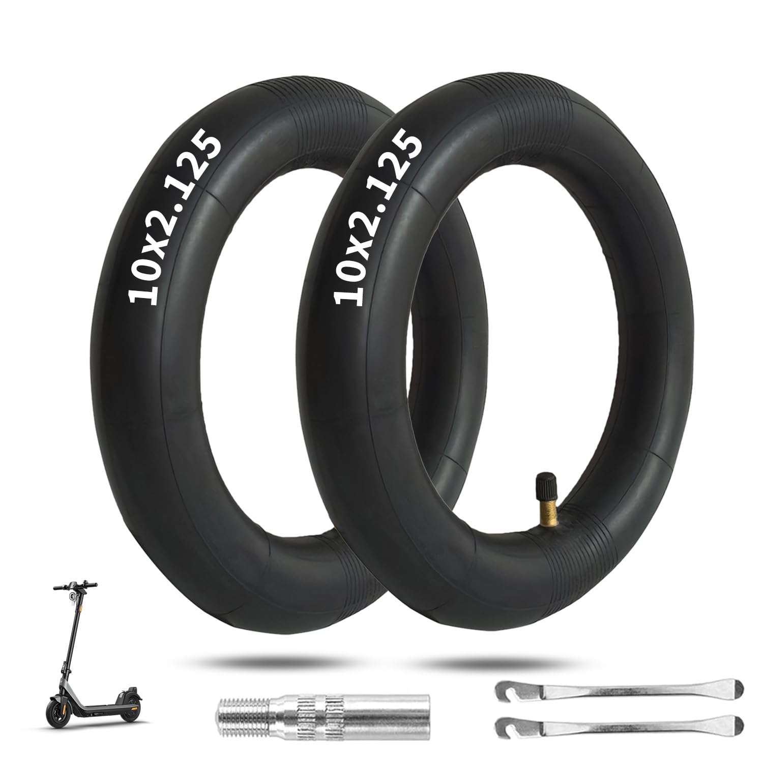 Photo 1 of 10 x 2.125 Scooter Tire Inner Tube, 10 inch Tires Replacement, for Segway Ninebot F20, F25, F30, F40 Electric Scooter [Thickened] [Valve Extension] [Tire Levers] (2 Pack)