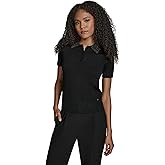 BCBG Womens Short Sleeve Embellished Collared Neck Sweater