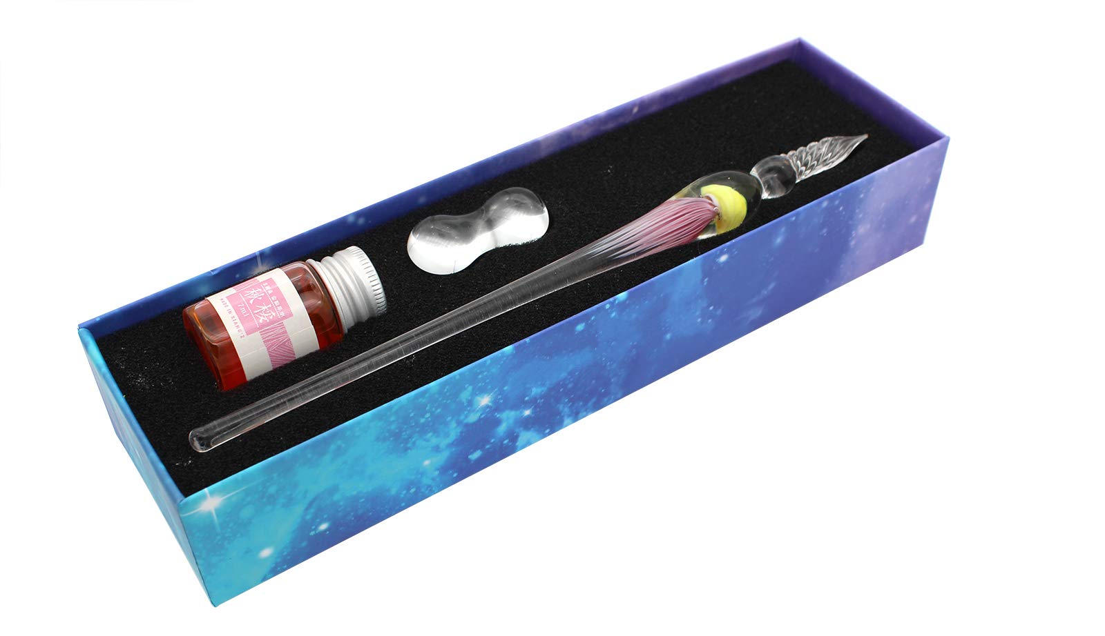 Gullor Jellyfish Glass Dip Pen, Borosilicate Glass Signature Pen Crystal Dip Sign Pen Ink Set, Pink