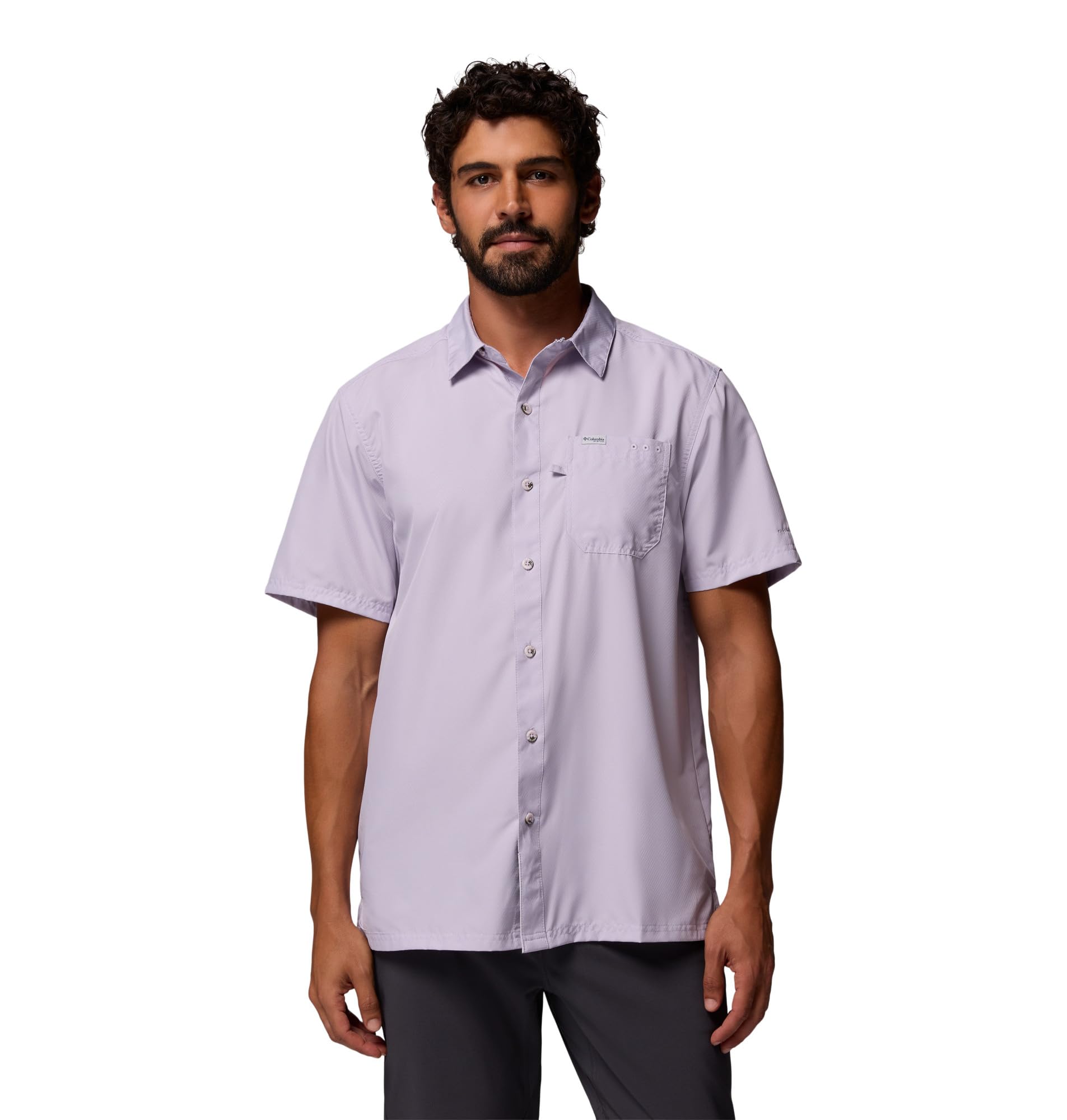 Columbia Mens Slack Tide Short Sleeve Camp Shirt, Lavender Pearl, 1X Image