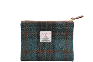 TAILORMAP Harris Tweed Coin Purse Handmade Lipstick Bag Vintage British Portable Credit Card ID Wallet with YKK Zipper for Women men (Navy Blue, Medium)