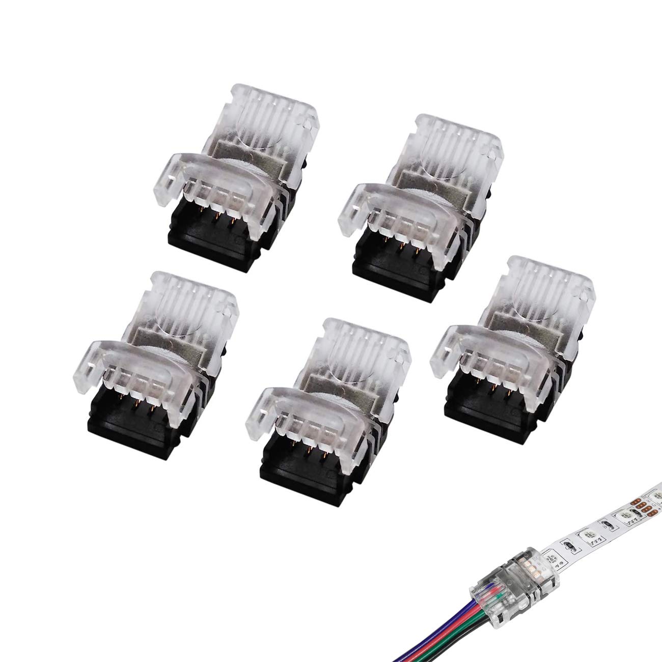 4Pin LED Connector 10mm for No-Waterproof 5050 LED Digital Pixel Light Strip Connector Connection 5Pack …
