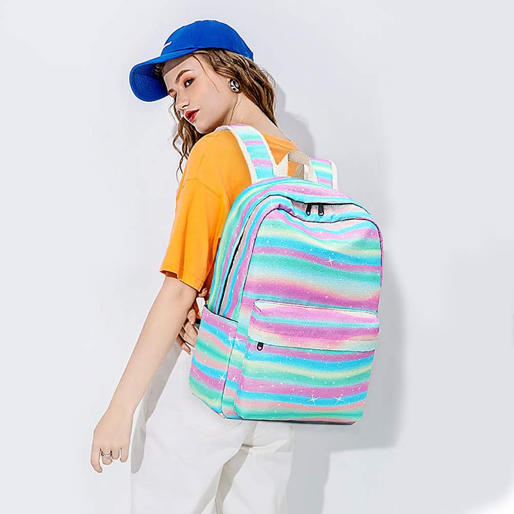 Xinveen Striped Rainbow Backpack Kids Twinkle School Bag Lightweight Laptop Backpack Multifunction Travel Daypack Gift for Teen Girls Women - Image 3