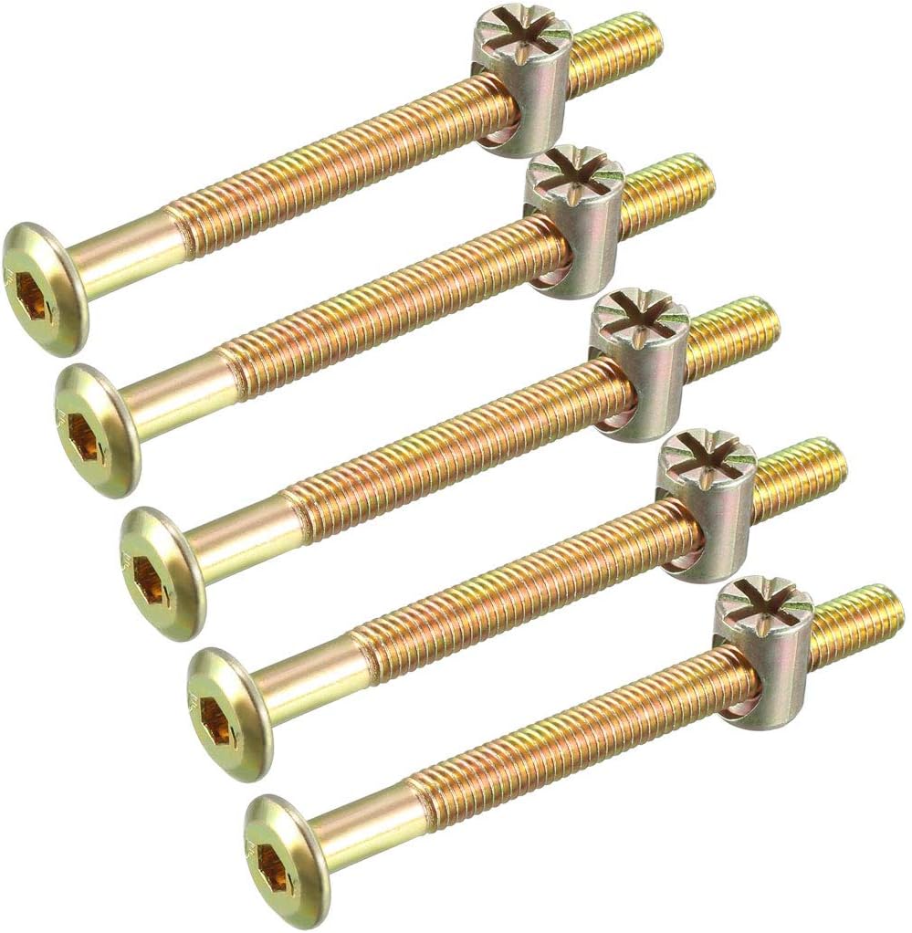 sourcing map M6x70mm Furniture Bolt Nut Set Hex Socket Screw 58mm Thread Length with Barrel Nuts for Beds Headboards Chairs 5 Sets