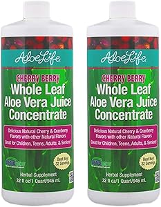 Aloe Life - Whole Leaf Aloe Vera Juice Concentrate, Certified Activator, Organic, Supports Healthy Digestion, Immune System and Overall Wellness (Cherry Berry, 32 Ounces) | 2-Pack