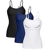ATTRACO Women 3 Pack Cotton Camisoles wtih Shelf Bra Adjustable Spaghetti Strap Tank Tops