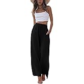 Faleave Women's Cotton Linen Summer Palazzo Pants Flowy Wide Leg Beach Trousers with Pockets