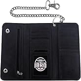 IBRO VINTAGE Motorcycle Chain Wallet for Men – Premium Cowhide Leather, RFID Tri-Fold Biker Wallet with Heavy Duty Chain for Bikers Truckers & Hunters, Credit Card Money Organizer Long Wallet | Long Trifold, RFID Blocking, Men's, Trucker Biker