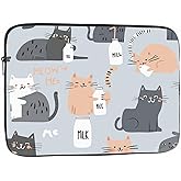 Nicokee Laptop Sleeve Bag 15.4 15.6 Inch,Modern Cats Funny Cat Grey Protective Polyester Computer Cases Laptop Cover Briefcase Bag Tablet Travel Cover