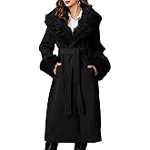 Bellivera Women's Fall Winter Coat Elegant Notched Lapel Single Breasted Trench Coat with Detachable Faux Fur Collar