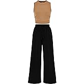 BTFBM Summer Outfits For Women 2026 Cropped Sleeveless Tank Tops Wide Leg Pants 2 Piece Sets Beach Lounge Set Clothing