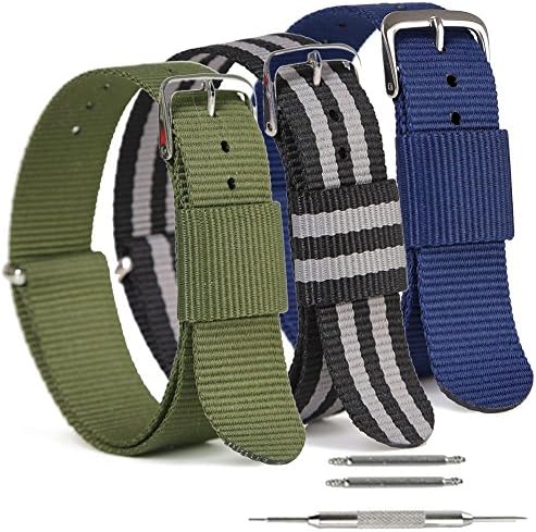 SIMCOLOR 3 Pack Nylon Watch Straps, Nylon Replacement Watch Bands 16mm 18mm 20mm 22mm 24mm for Men and Women
