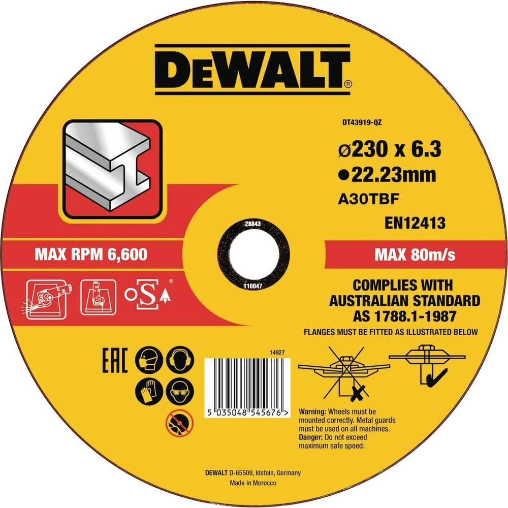 DT43919-QZ - Disco de desbaste concavo para Metal con Grano Profesional de óxido de alumínio 230 x 6.3 x 22.23mm