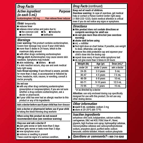 Amazon Basic Care Acetaminophen Children's Pain Reliever Oral Suspension Liquid, 4 Oz