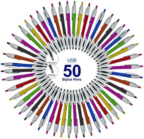 Stylus with Ball Point Pen for iPad Mini, iPad 2/3, new iPad, iPhone 5 4S 4 3GS, iPod Touch, Motorola Xoom, Xyboard, Droid, Samsung Galaxy S IV / S4, Galaxy S III/S3 (50 Pack) Assorted Metallic