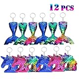Tacobear 12PCS Mermaid Party Favors Unicorn Sequin Keychains Flip Mermaid Keychains Decorations Party Supplies for Girls Adults Goodie Bag Fillers