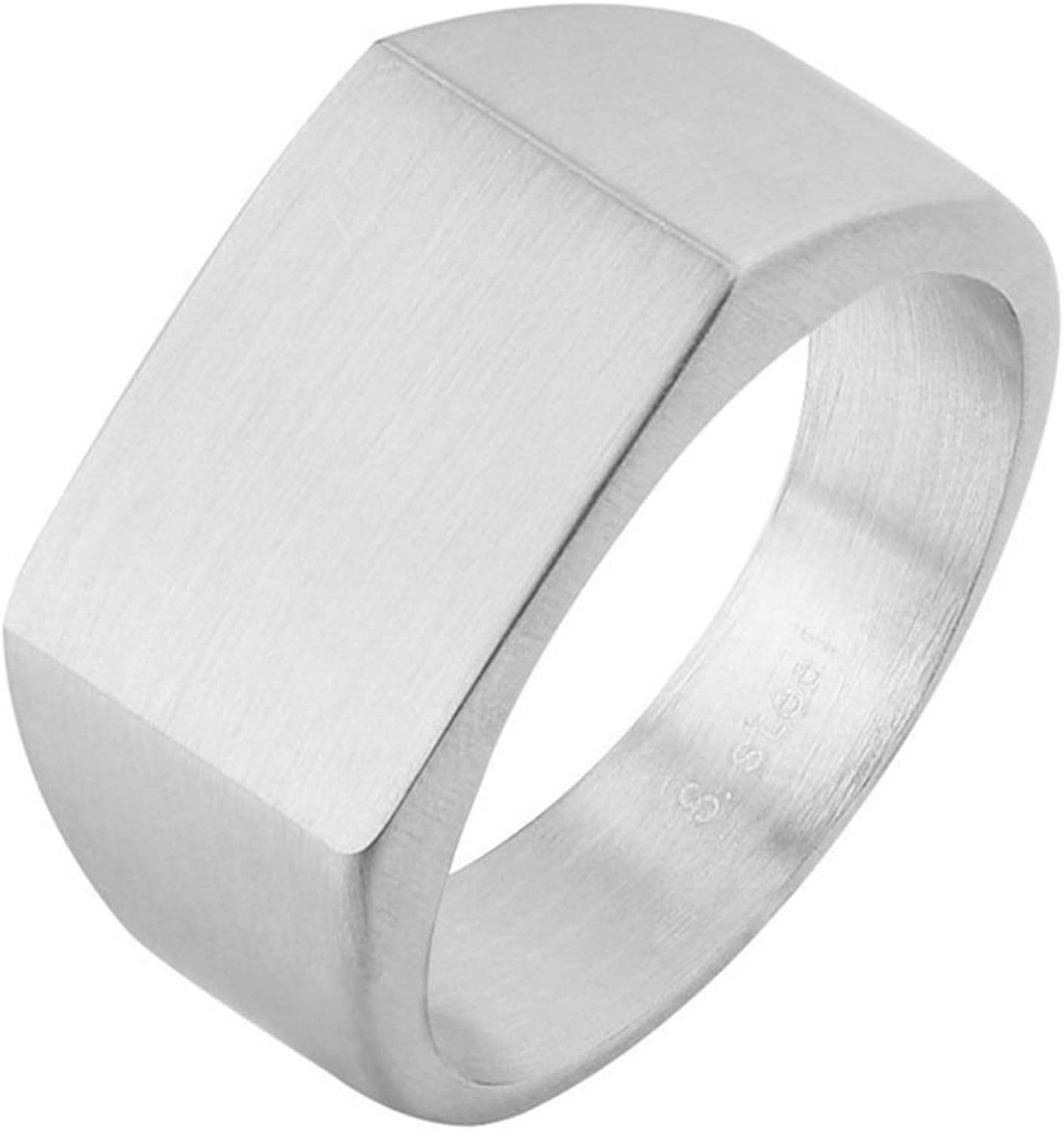 AiZnoY Man Ring Stainless Steel Mens Gold Ring Rectangle Wide Ring for