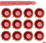 12 Pc Set of Diwali Gift / Diwali Decorations Diwali Diya.Handmade Natural Earthen Oil Lamp/Welcome Traditional Diyas with Cotton wicks Batti. Deepawali Diya Lamp. Diwali Earthen Lamp. Oil lamp