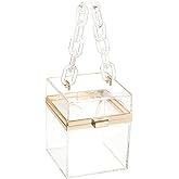 uxcell Women Acrylic Clear Clutch Purses Square Evening Handbag Box Purse for Wedding Prom Party, Transparent/Gold