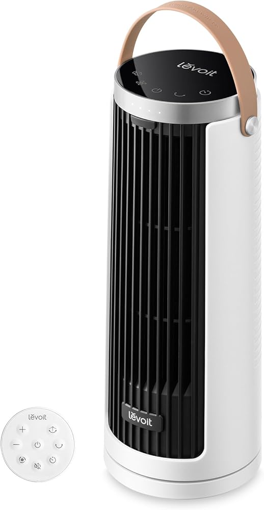 Levoit Mini Tower Fan for Bedroom, Quiet Cooling Desk Fan with Upgraded DC Motor, 20dB Ultra Silent, Portable Small Standing