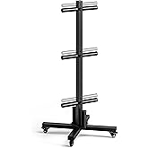 Movable Olympic Weight Plate Tree with 6 Metal Pegs | Fits 1" &amp; 2" Weight Plates, Heavy Duty Storage Rack with Barbell Holders for Home &amp; Garage Gym