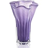 8'' Blown Glass Flower Vase for Home Wedding Modern Centerpieces Decorative (Purple)
