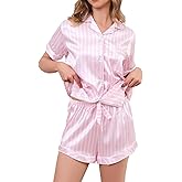 Brezzistaxs Satin Pajama Set Striped Silk PJ Set Drawstring Ruffled Satin Shorts - 2 Piece Silky Pajamas