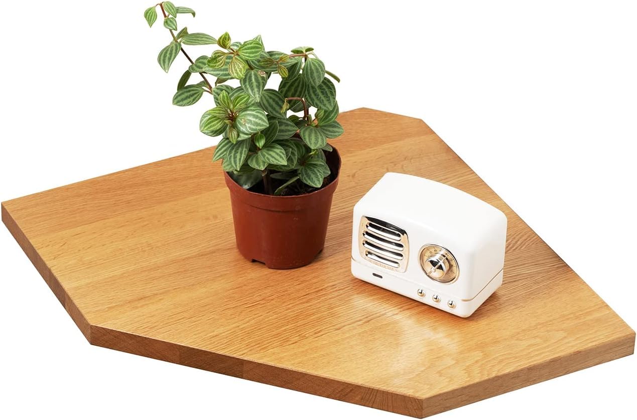 Gieanoo Corner Shelf, Solid Oak Wood Floating Corner Shelf Wall Mount Organizer with Wire Hole Small Plant Display for Kitchen Living Room Bedroom