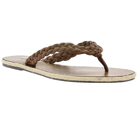 ESPRIT Schuhe Sandalen Bequeme Damen Echtleder-Zehentrenner Tong Schlappen Braun
