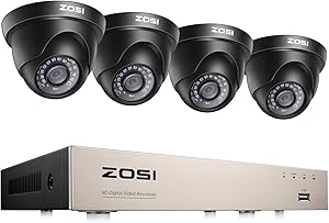 ZOSI 8CH 1080P Home Security Cameras System,H.265+ 8 Channel 5MP-Lite CCTV DVR and 4pcs 2.0MP 1920TVL Surveillance Outdoor Indoor Dome Cameras,80ft Night Vision,Motion Alerts, Remote Access,NO HDD
