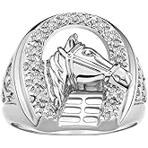 Rylos Men's Ring, Sterling Silver or Yellow Gold Plated Silver designer Lucky Horseshoe with Diamonds, available in sizes 6-13.