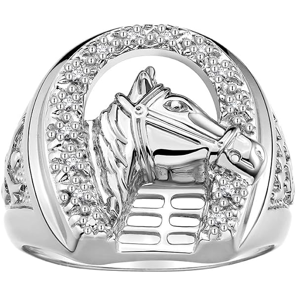 925 Sterling Silver White Cubic Zirconia Horseshoe with Horse Head