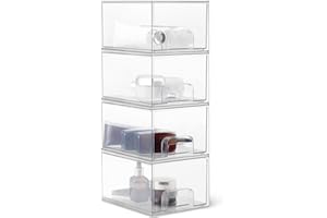�鶹�� Basics Stackable Plastic Storage Makeup Organiser Drawers, Clear, 19.1 x 15.2 x 11.4 cm, 4 Pack