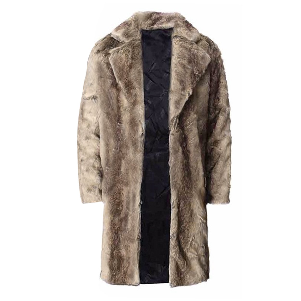 FUNOC Mens Faux Fur Coat Long Jacket Warm Overcoat Outwear Black