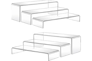 MerryNine Plastic Risers Display Stands, 6 Pcs 2 Set Clear Shelves, Transparent Plastic Display Risers for Retail, Collectibl