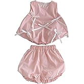 Cantuccistudio Baby Girl Summer White Embroidered Ruffle Sleeveless Top and Green Bloomers Set